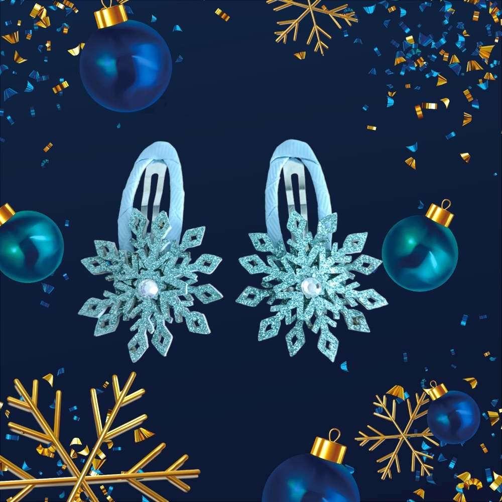 Blue Snowflake Hair Clips - Picture 2 of 7
